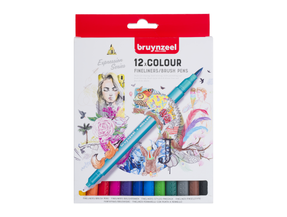Pisaki Duo Brush Pens Fineliners Bruynzeel 12