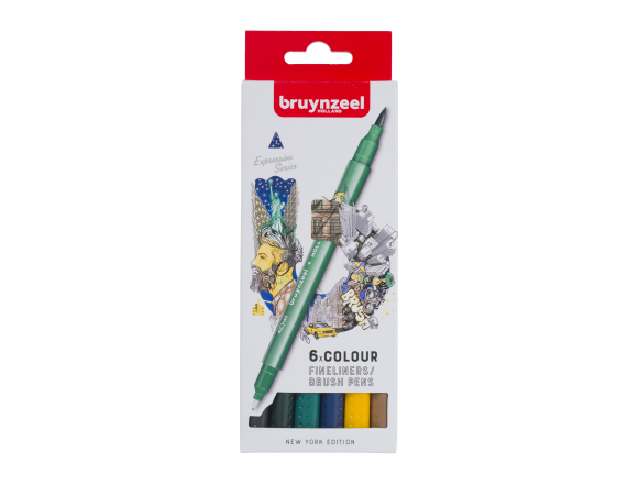 Pisaki Duo Brush Pens Fineliners Bruynzeel 6 New York