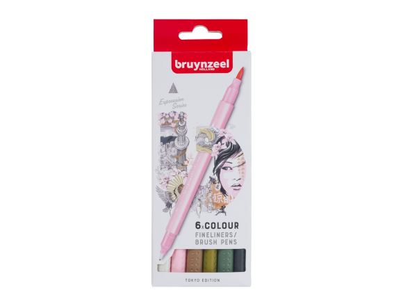 Pisaki Duo Brush Pens Fineliners Bruynzeel 6 Tokyo 