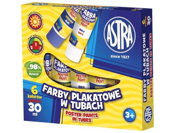 Farby Plakatowe Astra W Tubach 30ml x 6 Kolorów