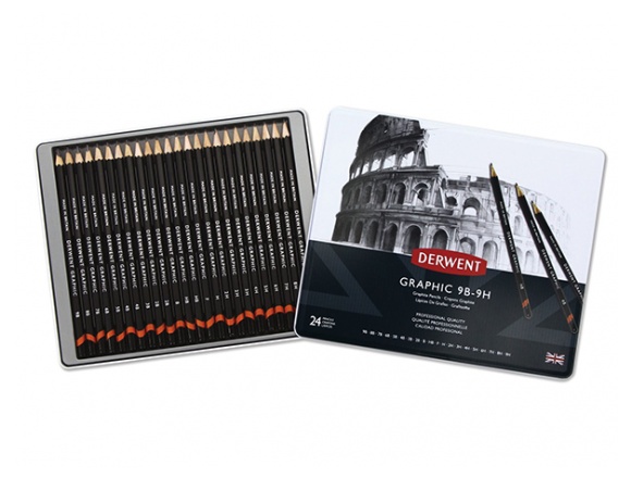 Komplet profesjonalnych ołówków Derwent 24 szt 9B-9H